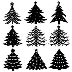 Obraz premium Silhouette Christmas Tree, Christmas Tree Silhouette Vector, Elegant Christmas Tree Clip Art, Silhouette set of christmas tree