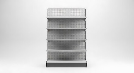 Empty Retail Display Shelving Unit Against White Background, Minimalist Design.