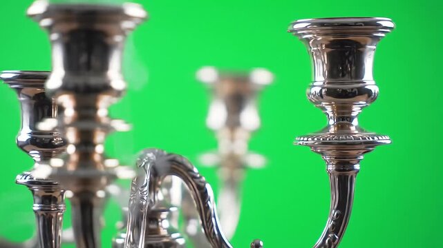 Silver Candelabra Smoking on Green Screen
