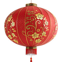 Festive Red Chinese Lantern Adorned with Golden Floral Designs Illuminating the Darkness with Cultural Elegance and Traditional Charm