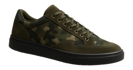 Camouflage print sneakers with suede overlays and rubber outsole