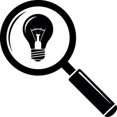 Vector art of magnifying glass over a light bulb, symbolizing idea discovery and innovation isolated on white background transparent background