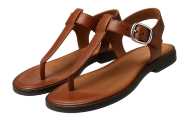 T-strap leather sandals with buckle closure and flat rubber sole