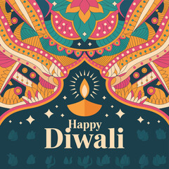 Flat happy Diwali vector illustration background