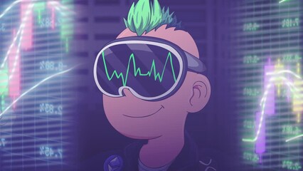 Nft stock bitcoin market guy on rooftop in VR glasses looking for trades close up. - Powered by Adobe