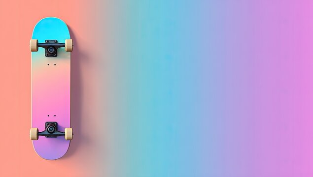 Vibrant skateboard on a pastel background