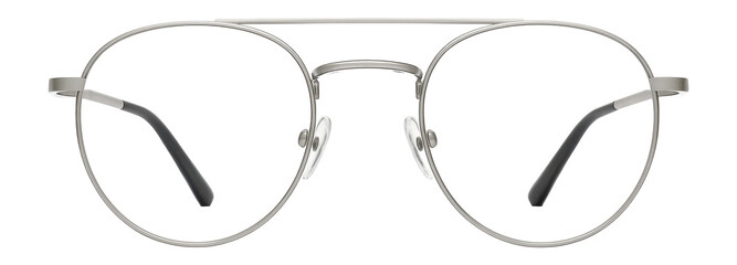 Thin wire rim glasses with double bridge in matte silver
