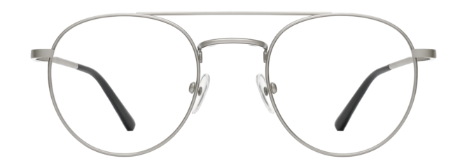 Thin wire rim glasses with double bridge in matte silver