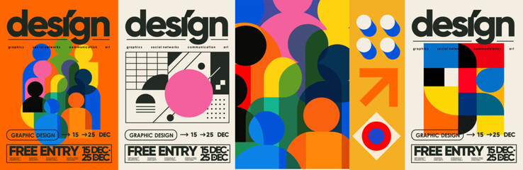 Obraz na płótnie Canvas Design. Abstract geometric posters with graphic lines, modern shapes, stylized creative people and minimal typography for design, background, social media, branding, events and contemporary art