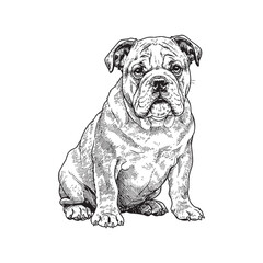 Handdrawn sketch of a cute English Bulldog puppy sitting.