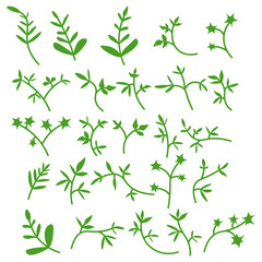 Green Leaf Cartoon Doodle Elements Set | Hand Drawn Botanical Vector Pack