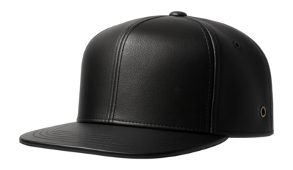 Faux leather cap with a structured front panel and flat brim