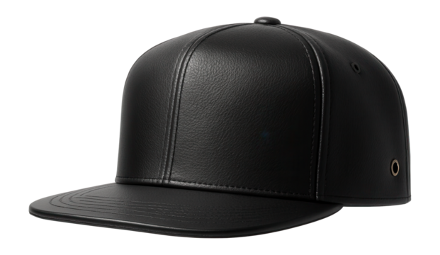 Faux leather cap with a structured front panel and flat brim