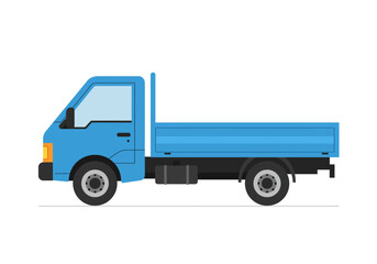Light Blue Flatbed Truck Side View Illustration.