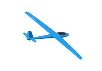 Blue Glider Airplane in Flight Isometric View.
