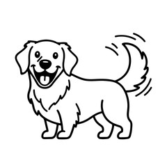 Fototapeta premium Happy Golden Retriever Dog Waving Tail Illustration Outline Vector