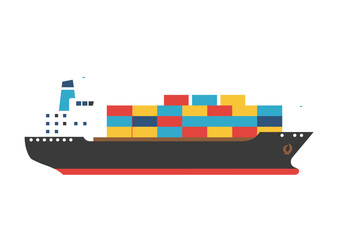Cargo Ship with Colorful Shipping Containers.