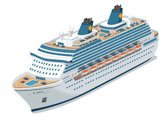 Modern Cruise Ship Isometric Illustration Ocean Liner Vessel.