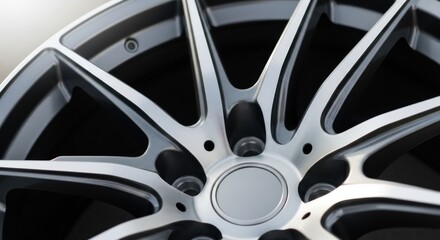 Close-up of a modern, silver-grey alloy wheel.  Complex spoke design