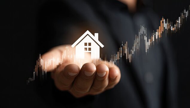 Businessperson holds a house icon