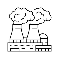 nuclear power plant smoke radioactive pollution line icon vector illustration