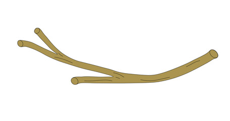 Hand-drawn vector tree, shrub branch. Brown color used. Environment, forest, botany. One icon isolated on  white background. Flat design.