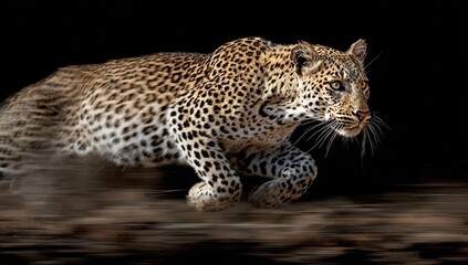 Obraz premium Leopard in motion against dark background