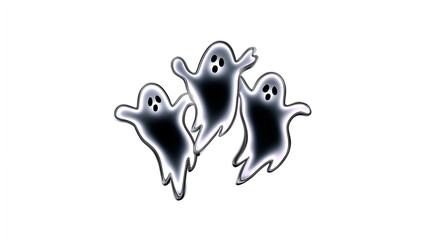 Three Ghostly Figures Floating on White Background