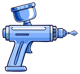 Illustration of a Blue Airbrush Spray Gun Tool with Paint Container