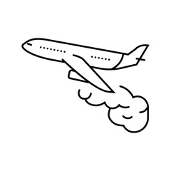 airplane leaving trail air pollution line icon vector illustration