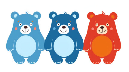 Cartoon Bears Standing Together Illustration on White