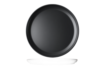 Black Oval Plate Floating on White, isolated on white transparent background