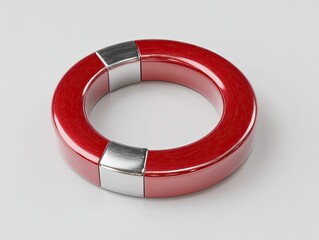 Red circular object with metallic segments