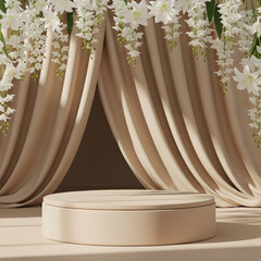 Elegant Beige Stage with Floral Garland Backdrop