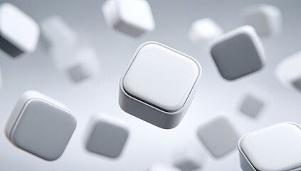 Abstract 3D render of numerous white square floating cubes