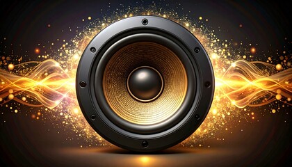 Dynamic audio concept featuring a speaker surrounded by luminous energy trails