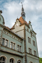 Palace of Counts Schonborn clock tower in Chynadiieve, Ukraine.