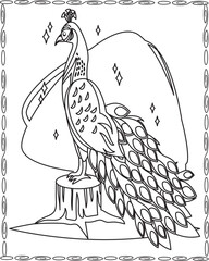 Sunder Mayur The Beautiful Peacock. Coloring Page For Kids And Adults.