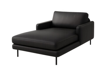 Fototapeta premium Modern black leather chaise lounge sofa isolated on transparent background