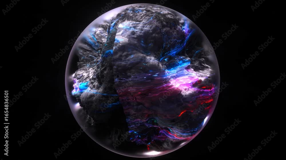 Wall mural 3d render of abstract art video animation with surreal mineral geology ball stone object ocean or as
