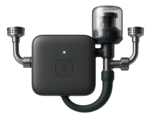 App-controlled irrigation system with weather sensors and adjustable sprinkler heads for garden management