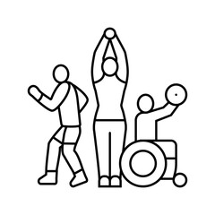 diverse group people exercising line icon vector illustration