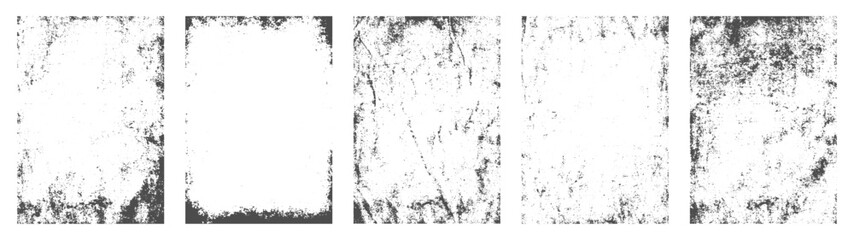 Grunge overlay texture set, vintage distressed backgrounds and rough paper templates for design