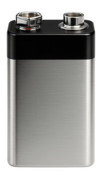 Rectangular 9V alkaline battery with snap connectors on top for smoke detectors