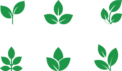 Set of Green Leaf and Plant Sprout Vector Icons