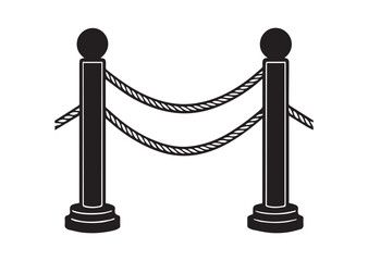 Barriers with rope silhouette black vector white background