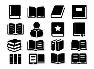 Silhouette icons set of books and reading with minimalist style