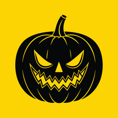 Evil Halloween Pumpkin Vector Silhouette – Creepy Cute Spooky Scary Face Illustration for Holiday Graphics