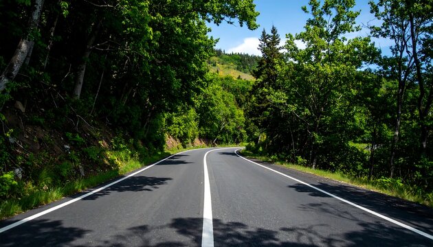 Winding road through lush forest (1) - Powered by Adobe