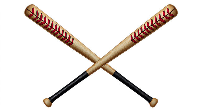 Two Baseball Bats Crossed on White Background for Sports Illustration